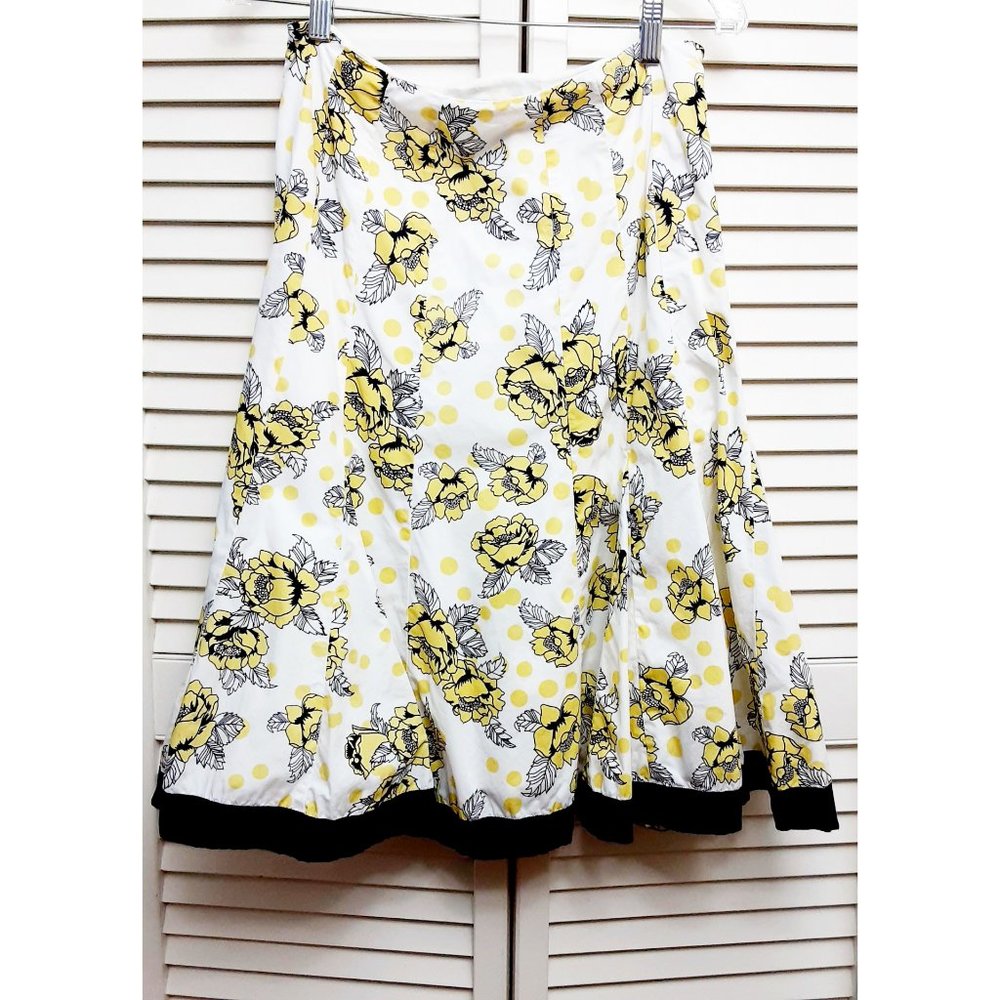 Chadwicks Yellow/navy polka dot flowers skirt 8